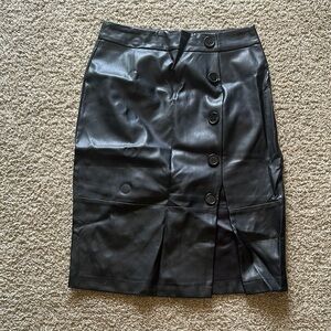 Black Button-Front Leather Skirt